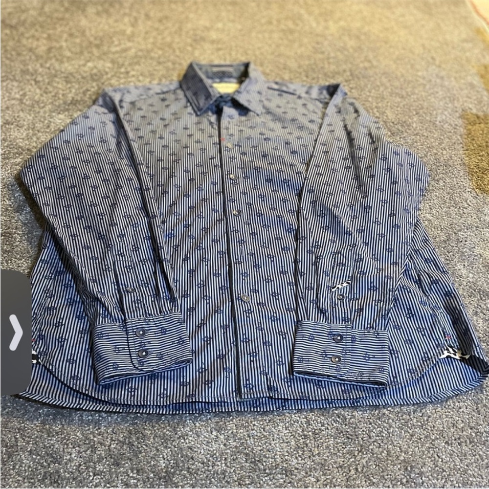 Robert Graham Blue Striped Button-Down Shirt – Size L
